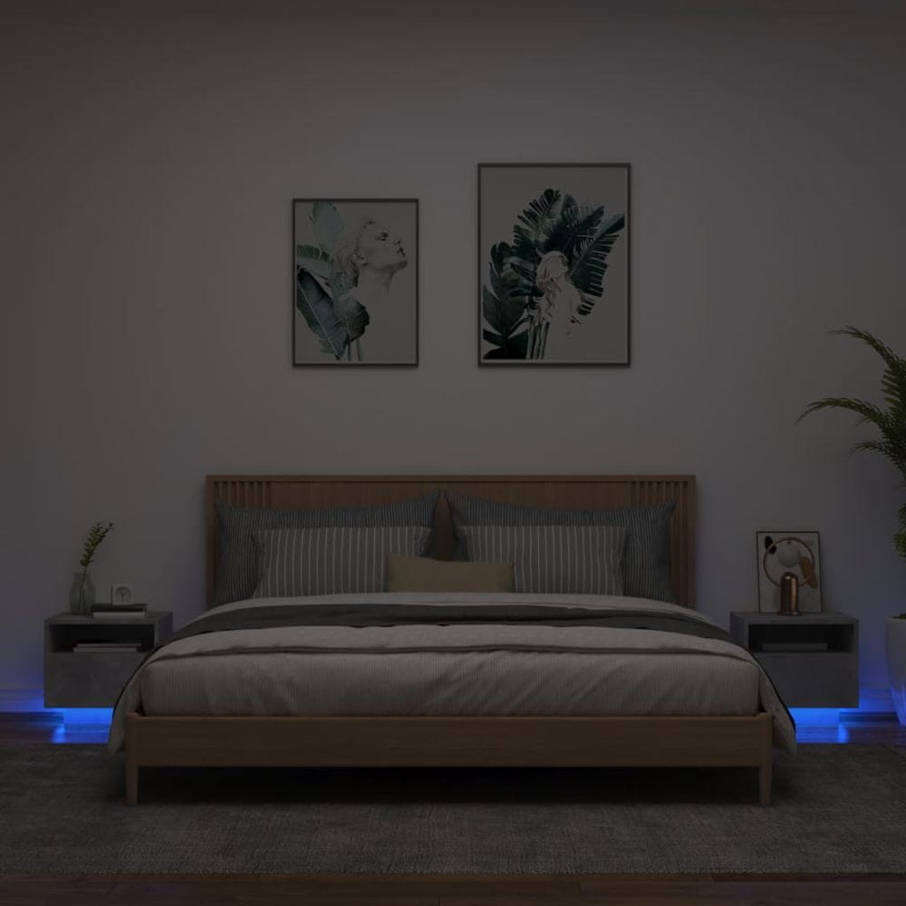 Petromila vidaXL Nočné stolíky s LED svetlami 2 ks betónovo sivé 40x39x37 cm